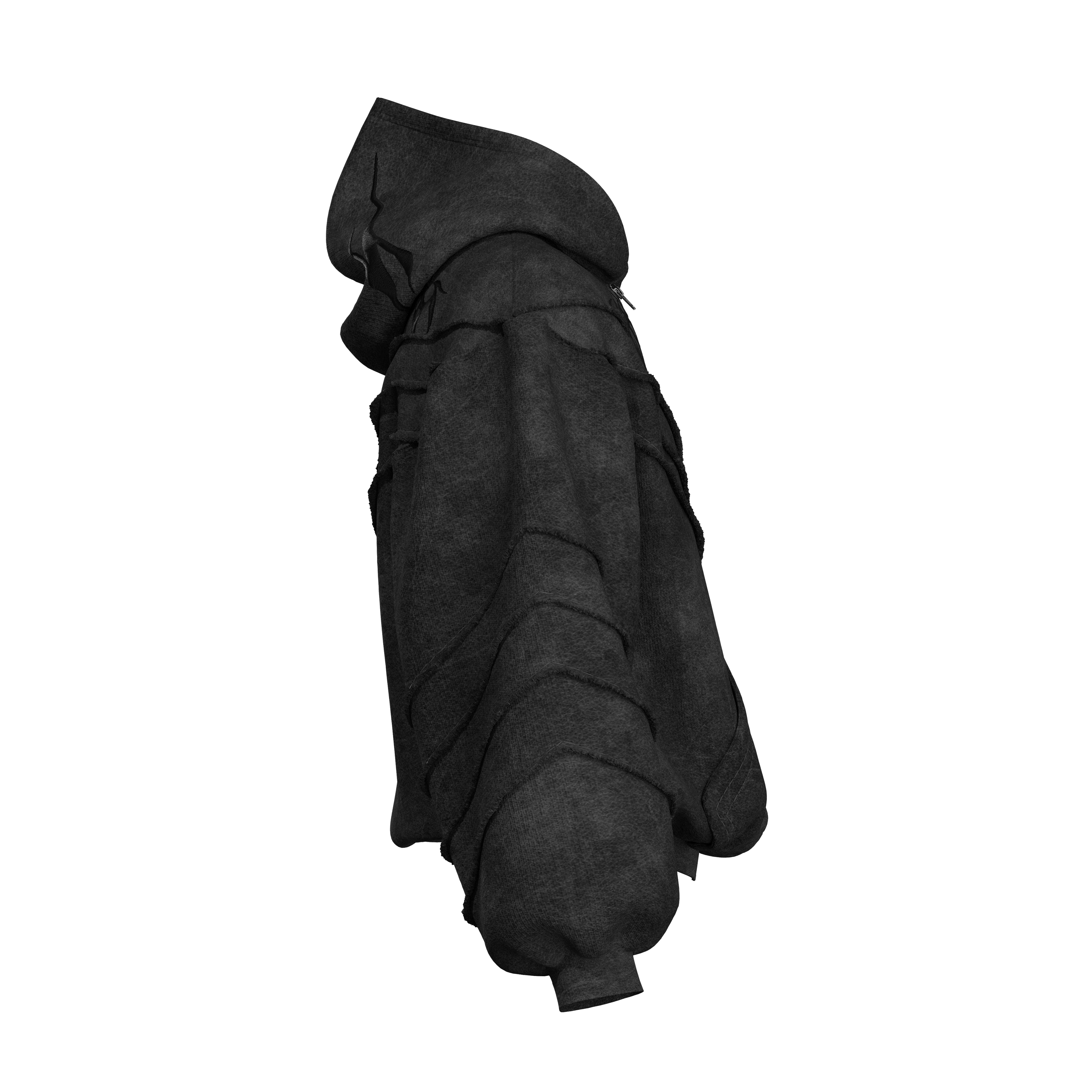 Gothic Panel Work Hoodie - Black Cropped Design